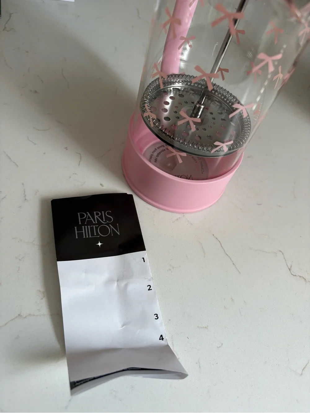 NEW Paris Hilton Pink Bow French Press Coffee Maker  GREAT GIFT!